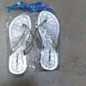 Holo Flip Flops Metallic Silver Rhinestone
